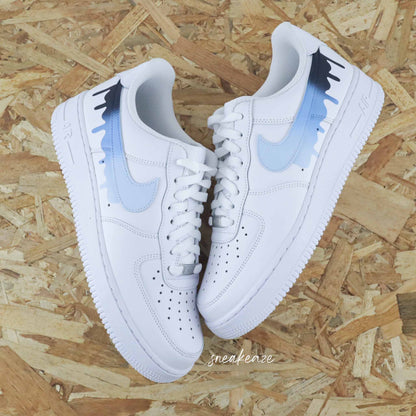 nike air force 1 custom swoosh drip dégradé pastel sneakers bleu marine pour femme et enfant AF1 personnalisé basket peint à la main 