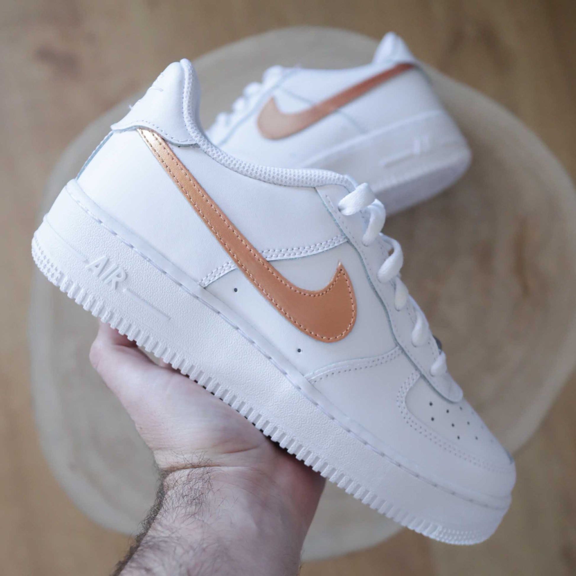 nike air force 1 custom rose gold baskets custom femme sneakers personnalisées doré en enfants af1 custom