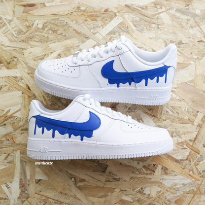 nike air force 1 custom drip bleu sneakers homme et femme AF1 personnalisé basket peint à la main 