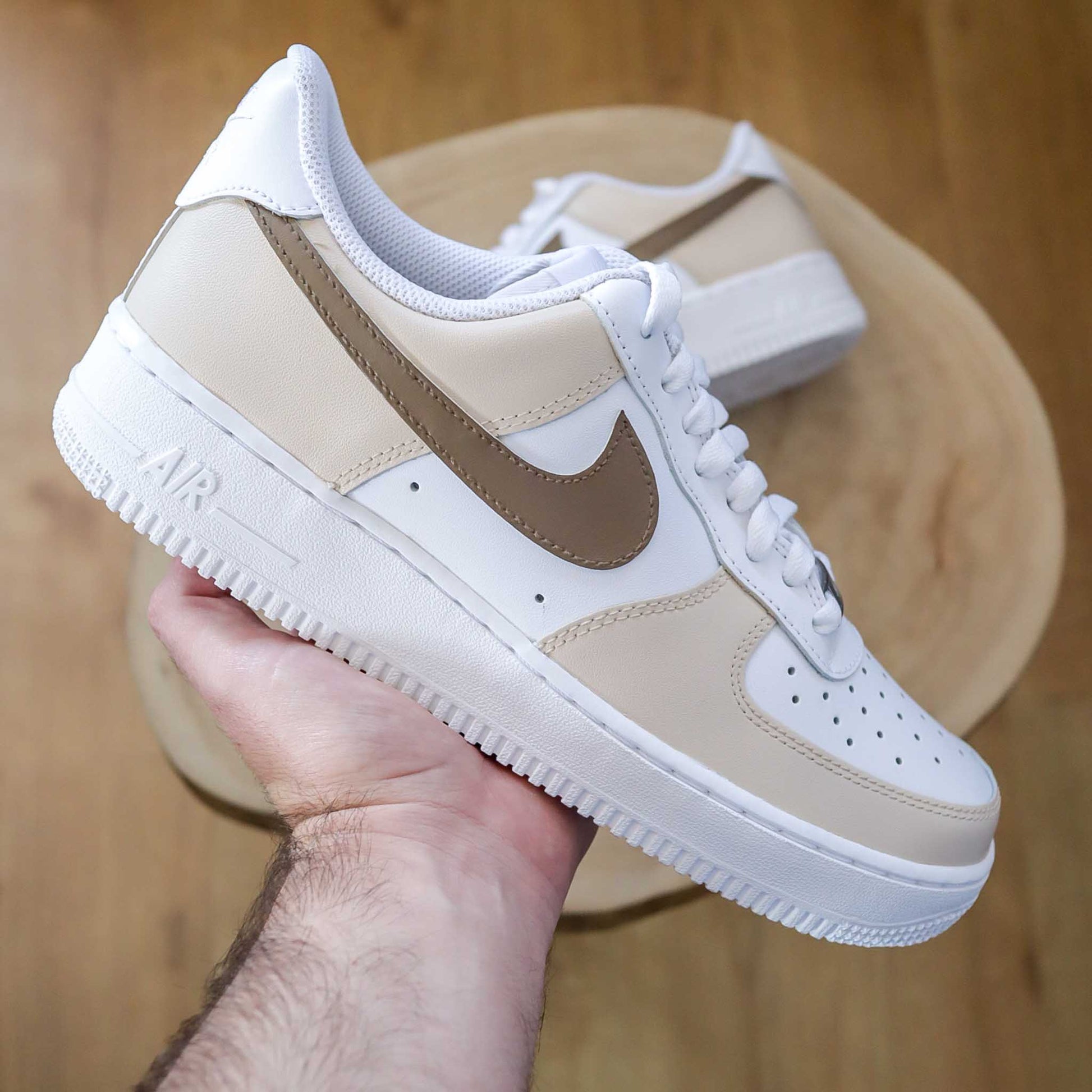 nike air force 1 custom beige sable baskets custom sand sneakers nike personnalisable baskets nike beige air force one customisées