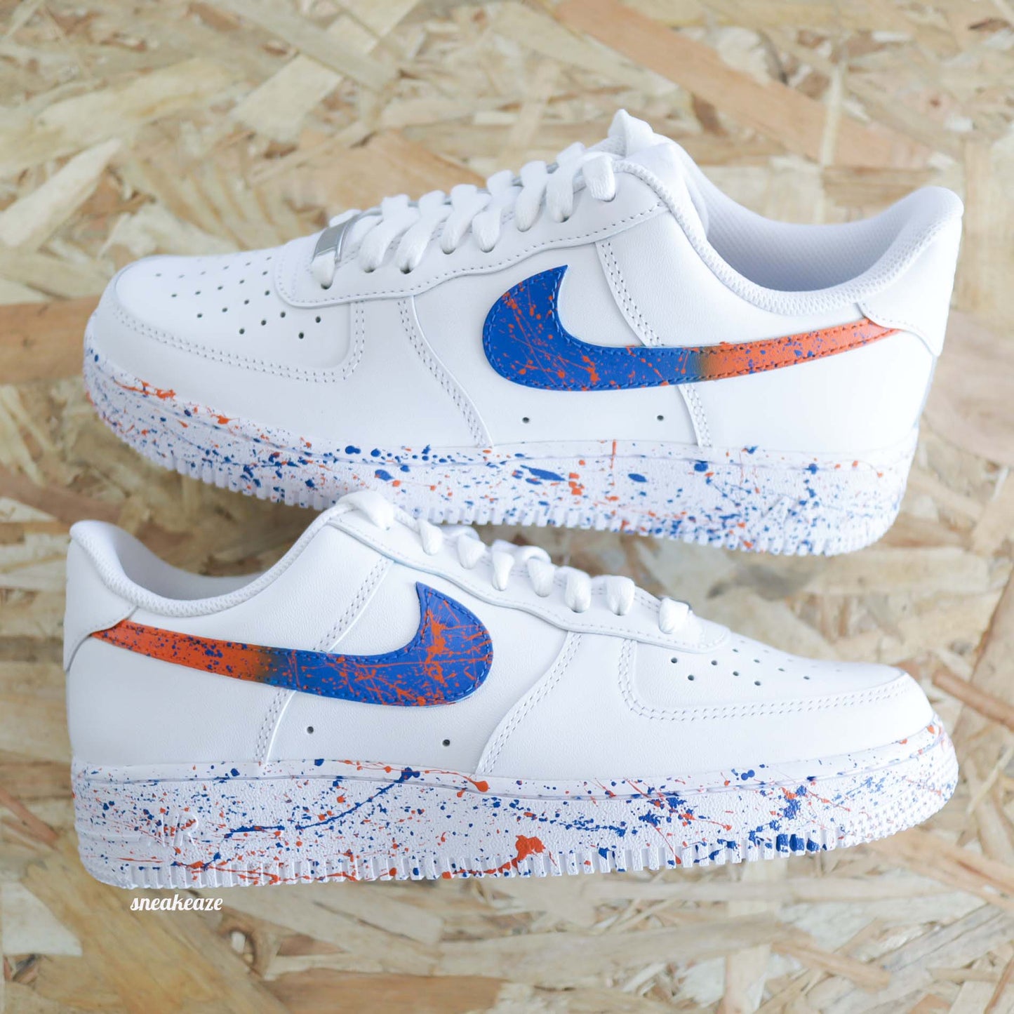 baskets air force 1 nike custom splash knicks orange et bleu sneakers sneakeaze customs skz