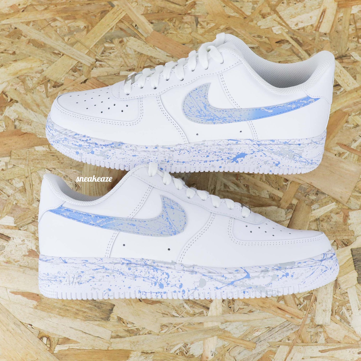 baskets nike air force 1 custom splash bleu sneakers af1 sneakeaze