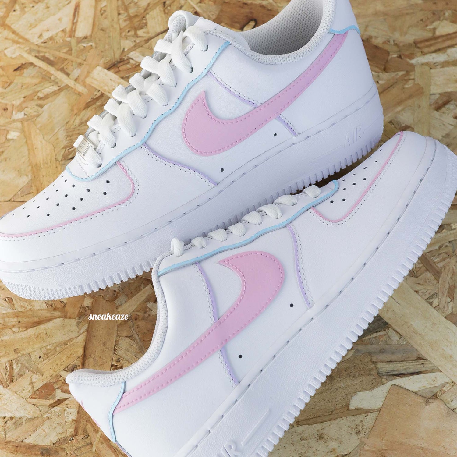 baskets nike air force 1 customs AF1 color swoosh menthe pastel mint sneakeaze custom