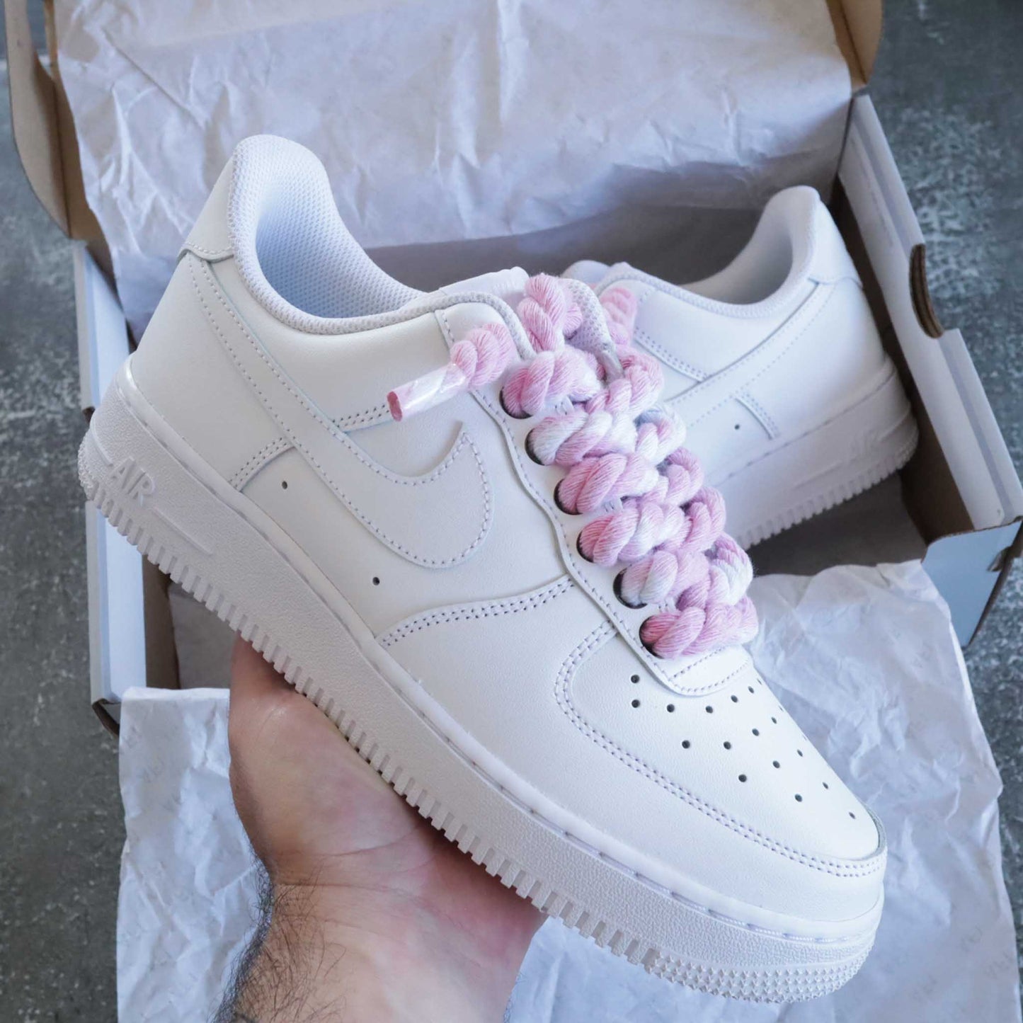 nike air force 1 rope laces rose nike custom gros lacets en corde af1 personnalisé big laces