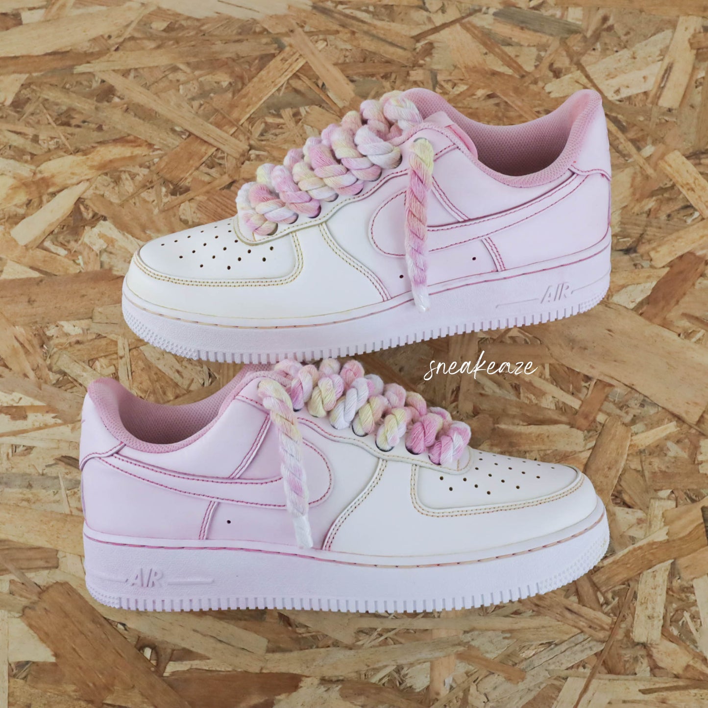 Lacets Corde Rope Laces - Nike Air Force 1 Custom gros lacets full dégradé | sneakeaze baskets personnalisées pour homme sneakers rose et jaune pastel 