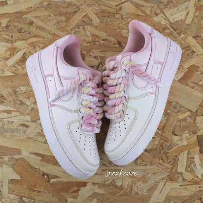 Lacets Corde Rope Laces - Nike Air Force 1 Custom gros lacets full dégradé | sneakeaze baskets personnalisées pour homme sneakers rose et jaune pastel 