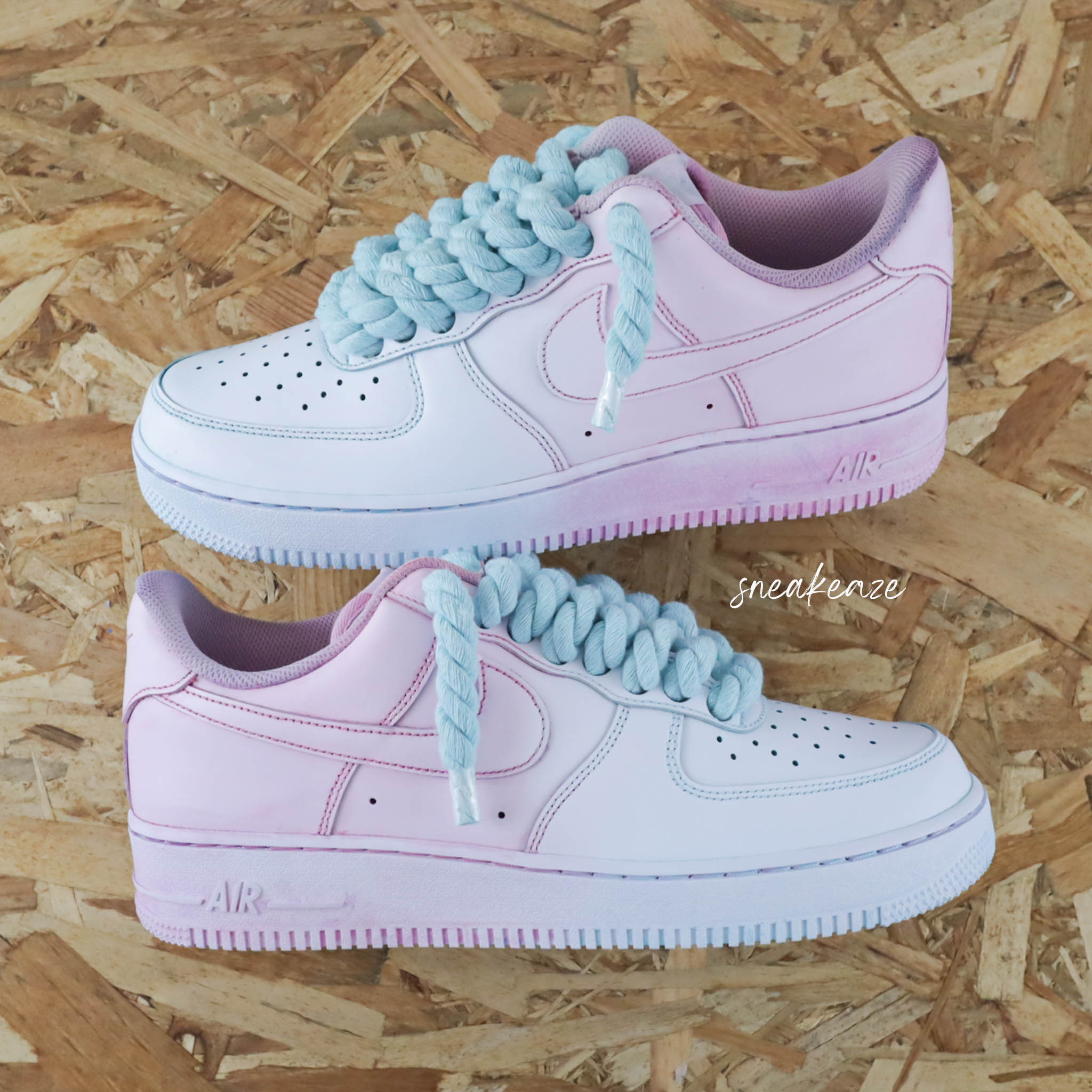 Nike Air Force 1 Custom full rope laces degrade Sneakeaze sneakers AF1 baskets personnalisee a gros lacets pour homme SNEAKEAZE CUSTOMS