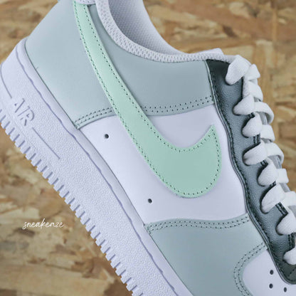 baskets air force 1 nike customs sage green pastel vert sneakeaze custom skz