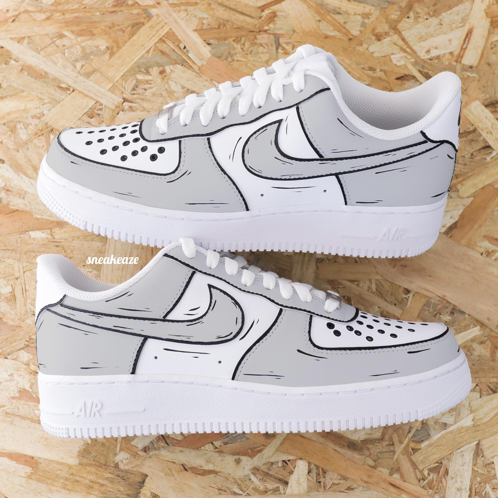 baskets-nike-air-force-1-customisees-style-cartoon-manga-gris