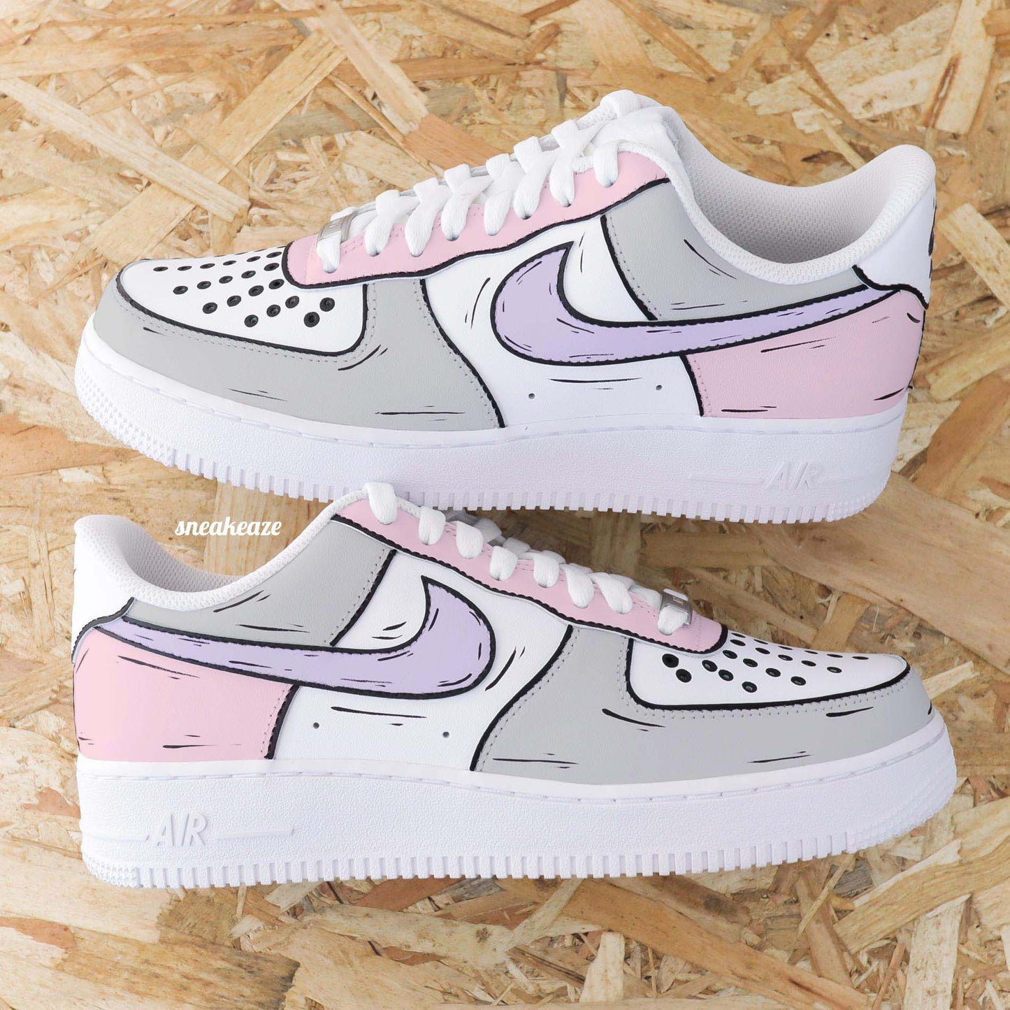 Nike air force 1 custom cartoon sketch - sneakers personnalisées à la main style bande dessinée BD couleur pastel chaussures fille et garçon sneakeaze custom