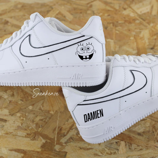 Baskets Nike Air Force 1 custom bob l'éponge et inscription du prénom sneakeaze custom