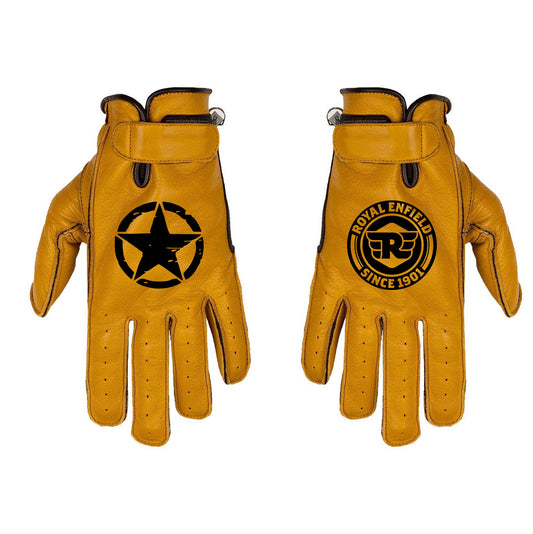 gants moto cuir jaune royal enfield classic 350 vintage since 1901 style militaire