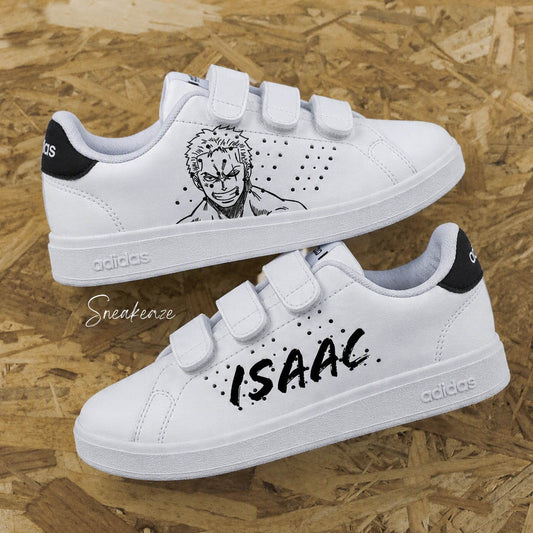 Adidas advantage custom enfant portrait de Zoro avec prénom original personnalisé - Sneakeaze