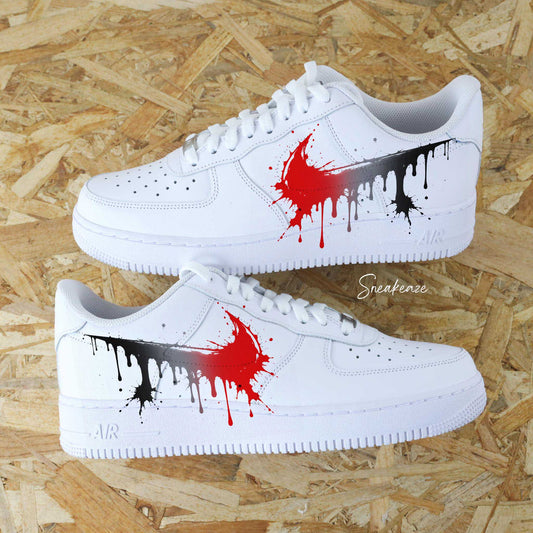 Chaussures nike personnalisées streetwear inspirées du nike drip graffiti avec des éclaboussures de peinture.