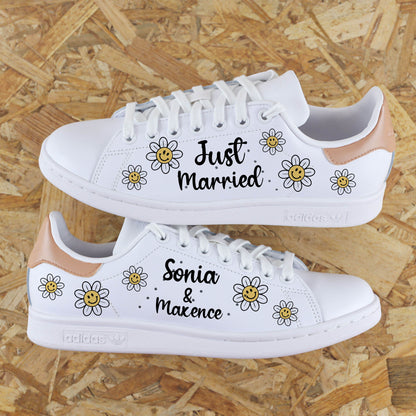 marguerites mariage - Stan Smith custom personnalisation prénoms des mariés - SNEAKEAZE CUSTOMS