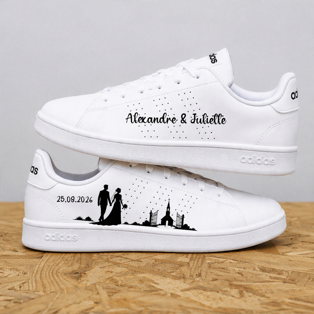 Paire de Stan Smith et Adidas mariage Chapel Road personnalisées avec prénoms