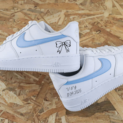 chaussures mariée personnalisées swoosh rose et motif nœud