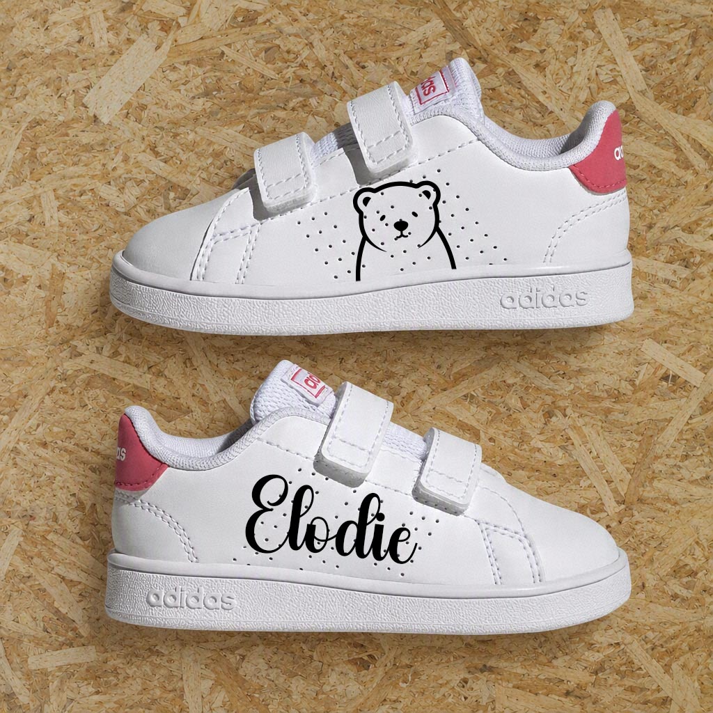 Adidas advantage custom bébé ours avec illustration d'ourson et prénom personnalisé - Sneakeaze