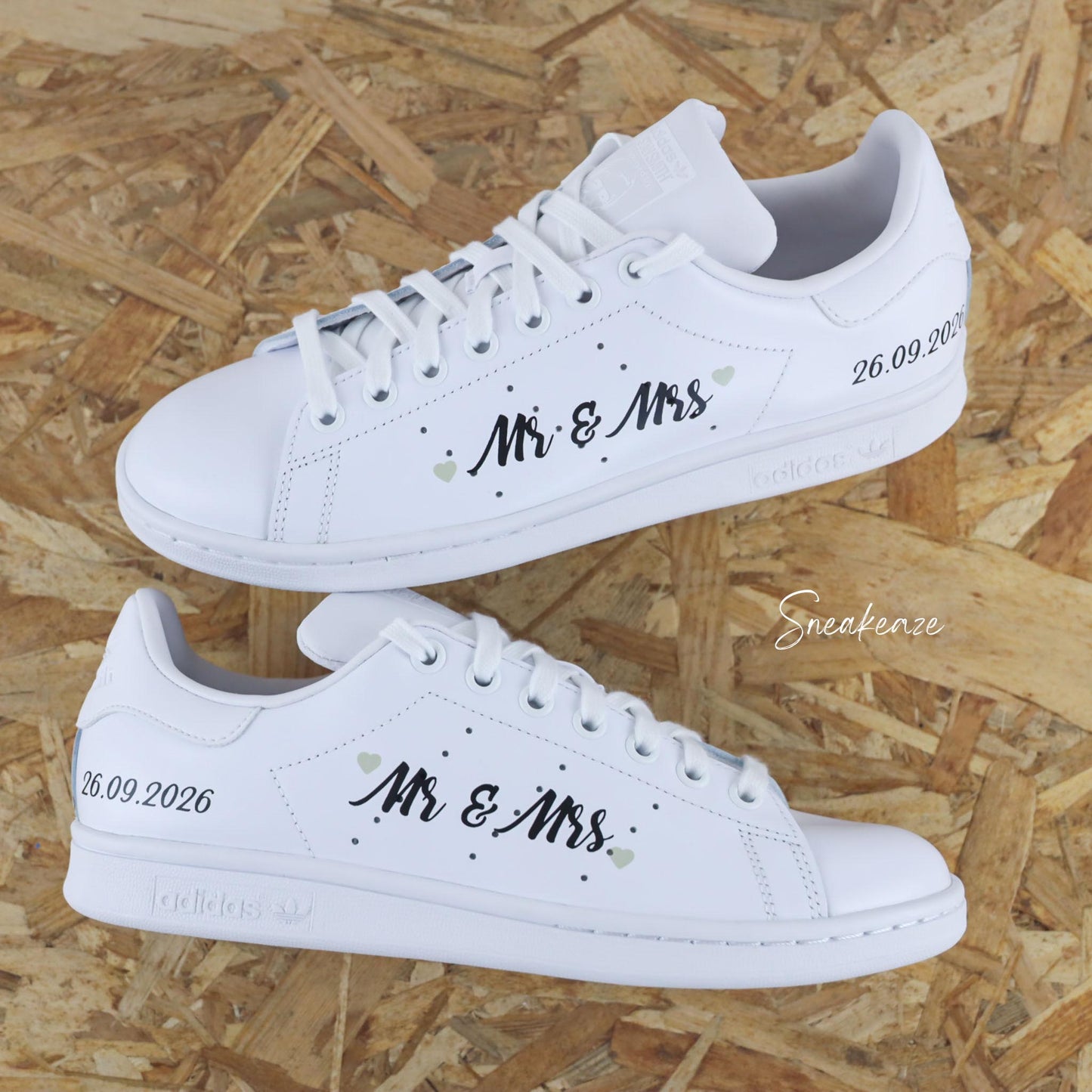 Mr & Mrs couleur vert sauge - Stan Smith custom mariage - SNEAKEAZE CUSTOMS