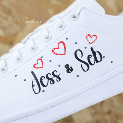 baskets Adidas stan smith custom mariage one love one life - inscription prénoms et date du mariage