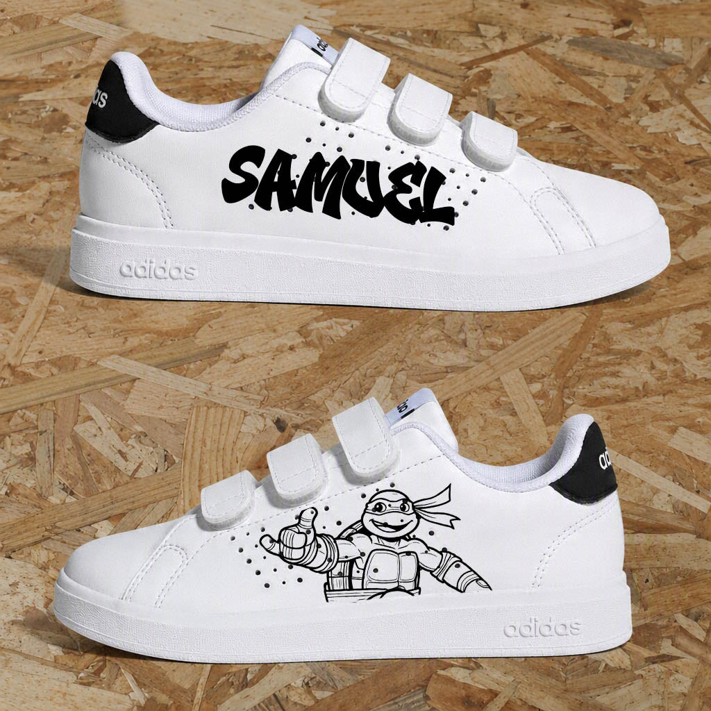 Adidas advantage custom garçon Tortue Ninja avec prénom personnalisé style graffiti - Sneakeaze