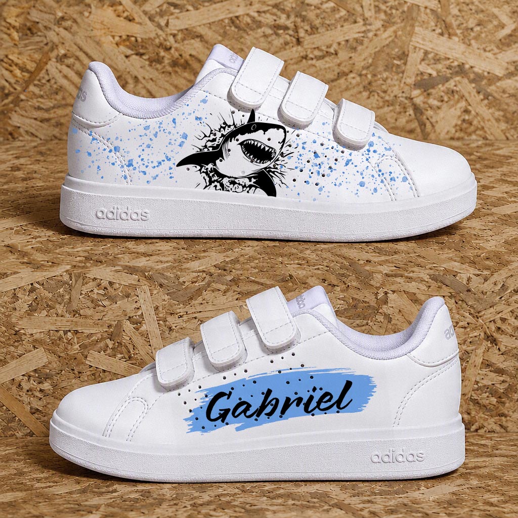 baskets personnalisées enfant Adidas custom requin avec prénom
