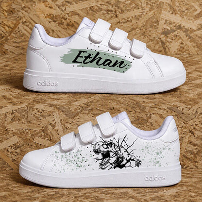 baskets enfant personnalisées peintes à la main sneakers enfant adidas t-rex