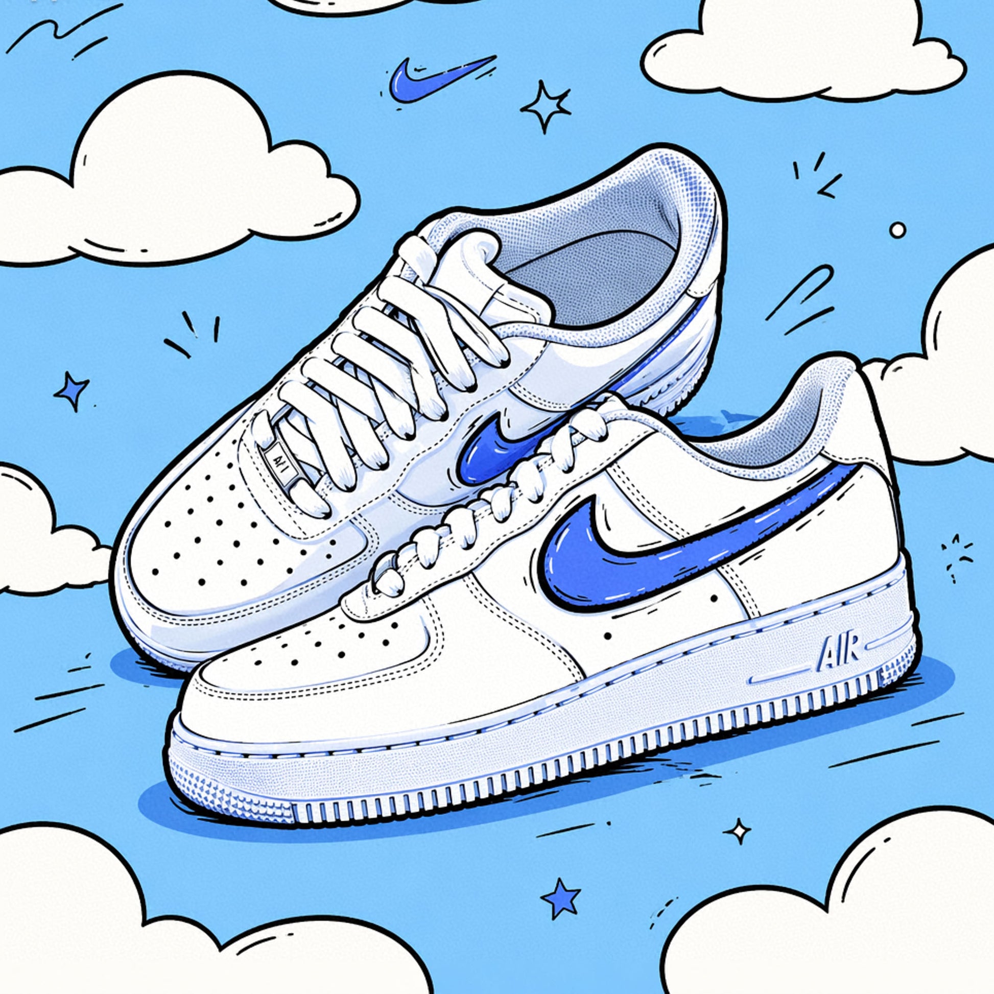 Baskets Nike air force 1 custom cartonn swoosh bleu ocean sketch sneakeaze custom skz 
