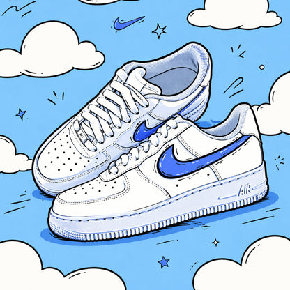 Baskets Nike air force 1 custom cartonn swoosh bleu ocean sketch sneakeaze custom skz 