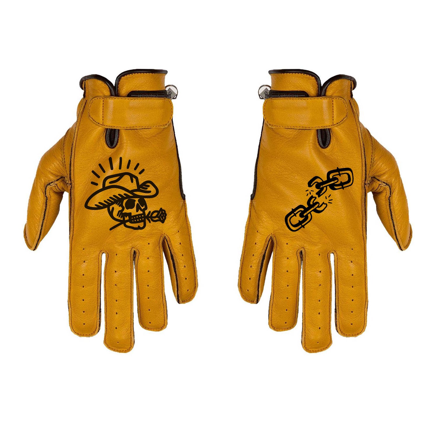 Gants custom skull chain en cuir camel beige style moto vintage cafe racer scrambler