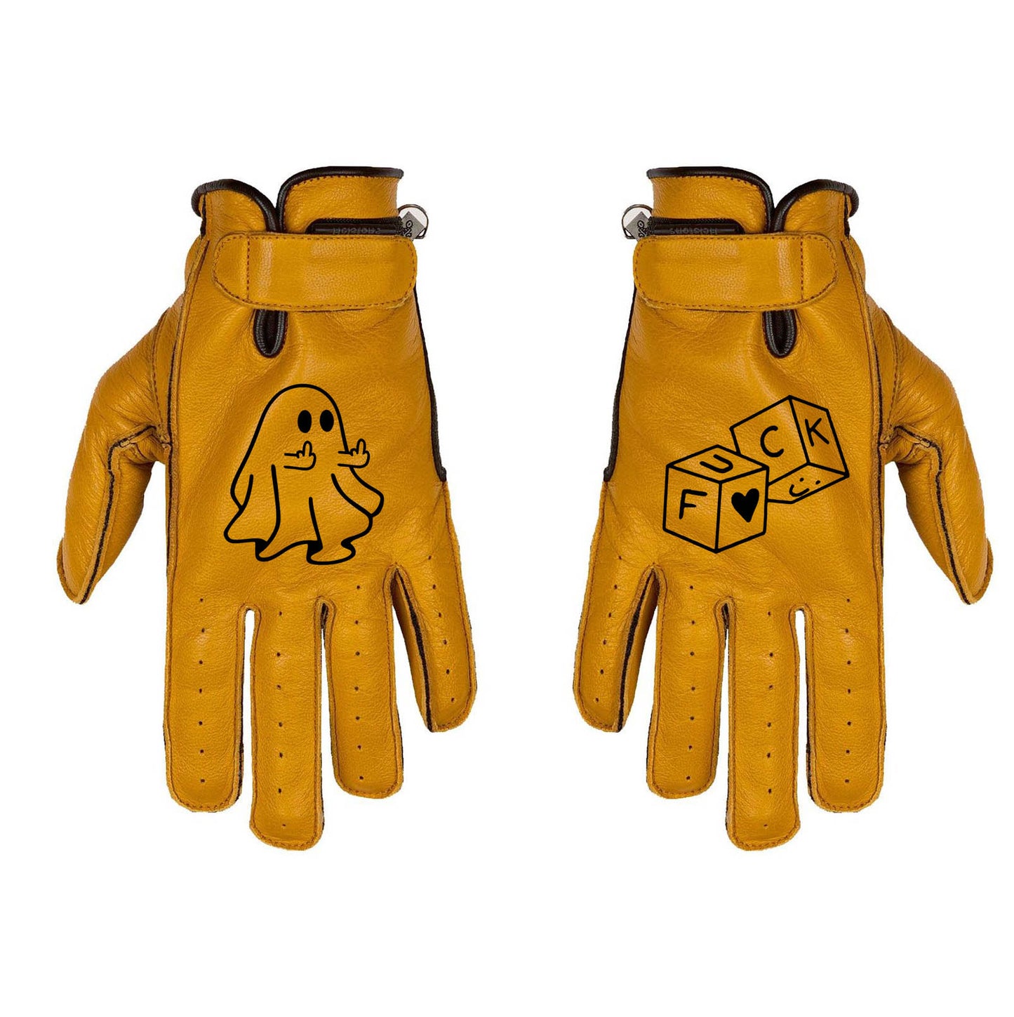 Gants moto custom jaune cuir fantome des design original style cafe racer