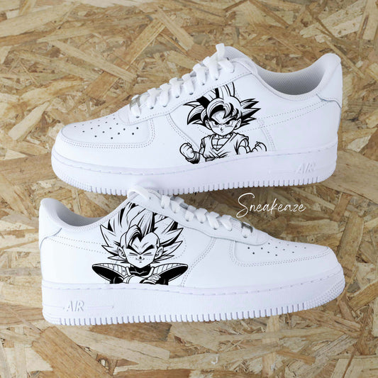 Baskets Nike Air force 1 custom dessin Dragon Ball Z vegeta et goku manga animé japonais sneakeaze custom skz