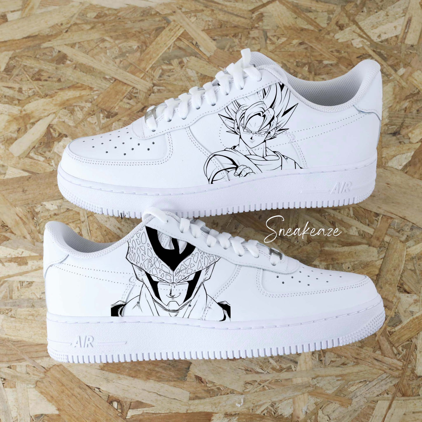 Baskets Nike Air force 1 custom dessin Dragon Ball Z cell et goku manga animé japonais sneakeaze custom skz