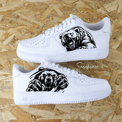 nike air force 1 custom dessin grizzly peint à la main sneakers homme enfant AF1 personnalisé 