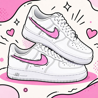 baskets nike air force 1 custom AF1 swoosh cartoon sketch babypink sneakers personnalisé baskets custom