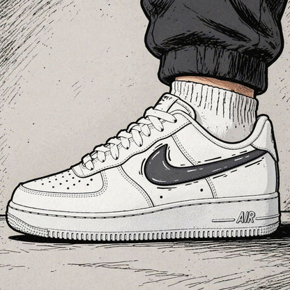 baskets nike air force 1 custom AF1 swoosh cartoon sketch gris sneakers personnalisé baskets custom