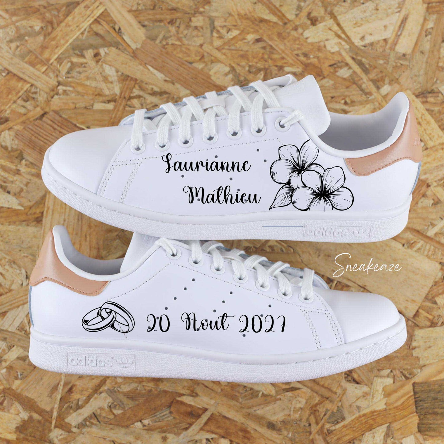 Fleur de frangipanier mariage - Stan Smith custom - SNEAKEAZE CUSTOMS