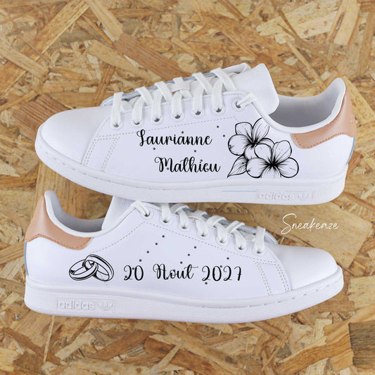 Fleur de frangipanier mariage - Stan Smith custom - SNEAKEAZE CUSTOMS