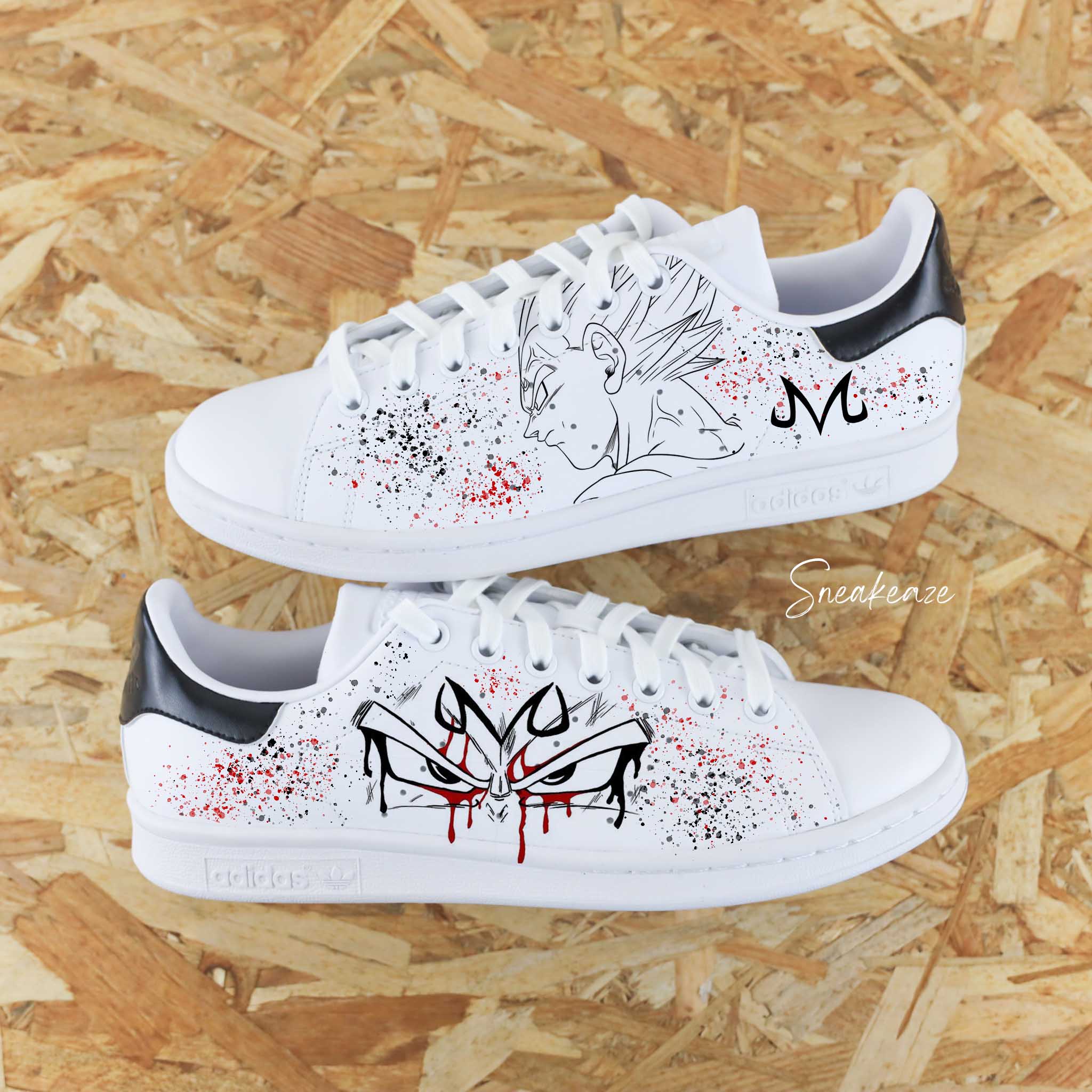 Majin Vegeta Dragonball Z Stan Smith custom chaussures personnalisees a la main pour homme et femme SNEAKEAZE CUSTOMS