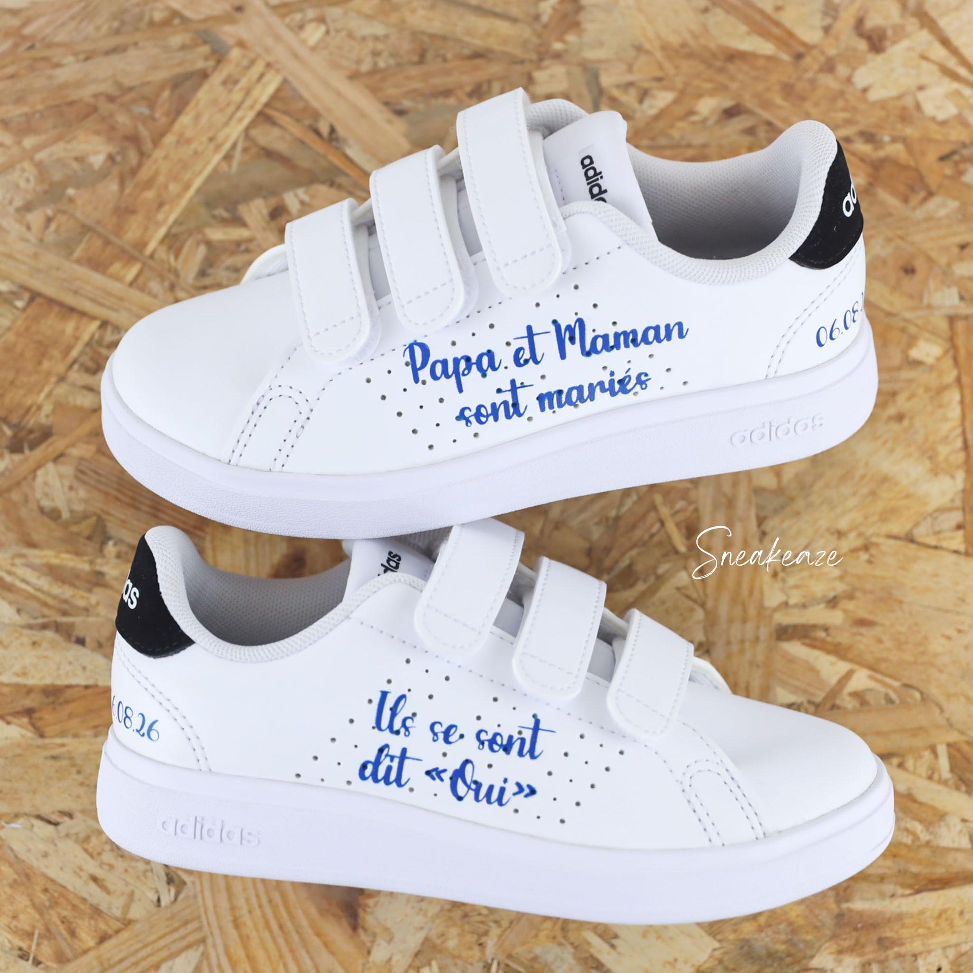 Papa & Maman sont mariés - Adidas advantage enfant custom mariage - SNEAKEAZE CUSTOMS