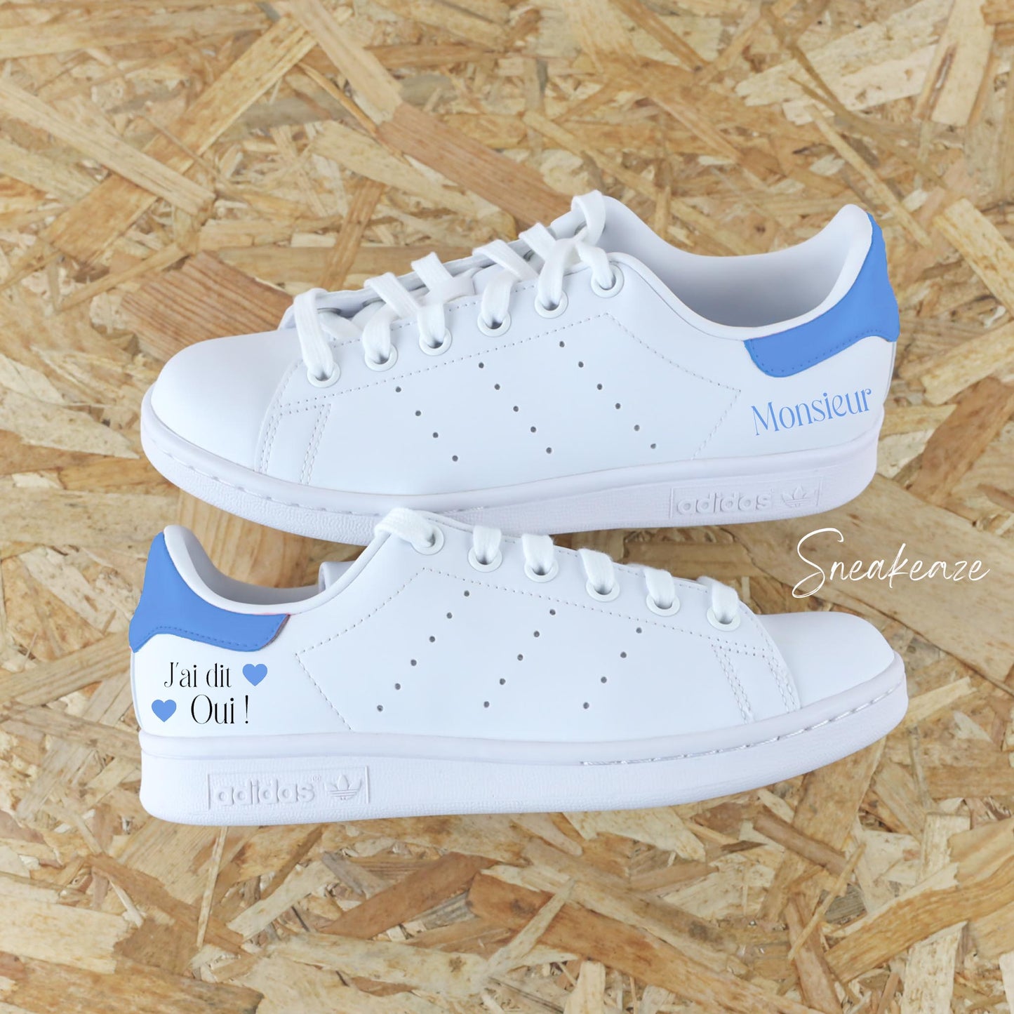 baskets Adidas stan smith mariage personnalisées - wedding day personnalisation prénoms des futurs mariés et initiales sur le thème de l'amour - sneakeaze customs skz
