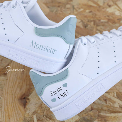 baskets Adidas stan smith mariage personnalisées - wedding day personnalisation prénoms des futurs mariés et initiales sur le thème de l'amour - sneakeaze customs skz