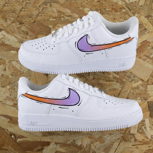 Paire de sneakers personnalisées air force one femme effet bande dessinée coloré fait main