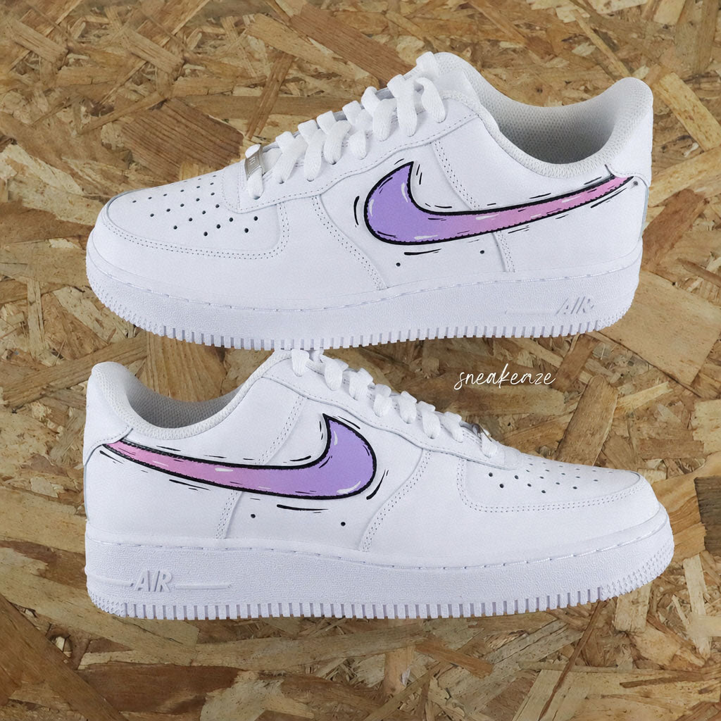 Paire de sneakers personnalisées air force one femme effet bande dessinée pastel fait main