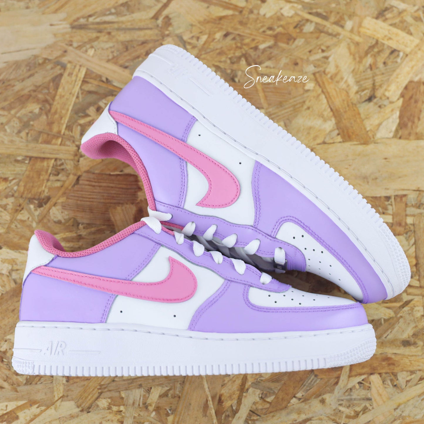 nike air force 1 custom sneakers femme enfant AF1 personnalisé basket peint à la main lila et baby pink