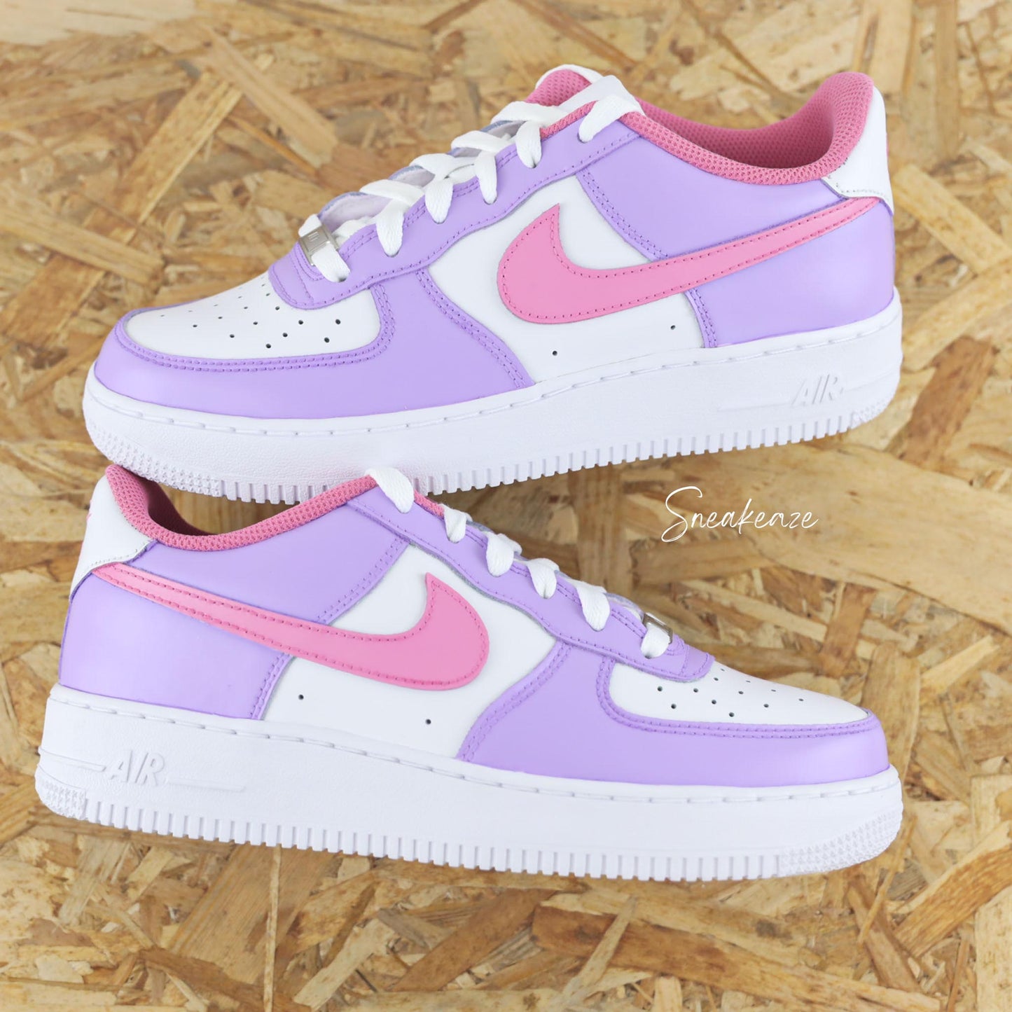 nike air force 1 custom sneakers femme enfant AF1 personnalisé basket peint à la main lila et baby pink