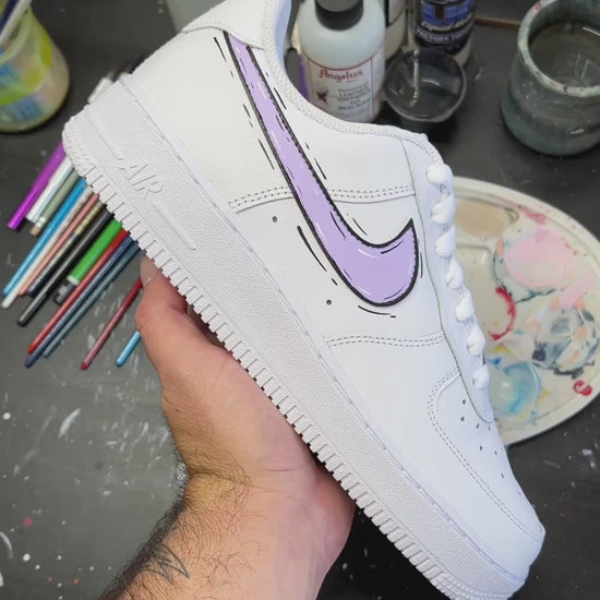 baskets nike air force 1 custom AF1 swoosh cartoon sketch lila skz sneakeaze customs