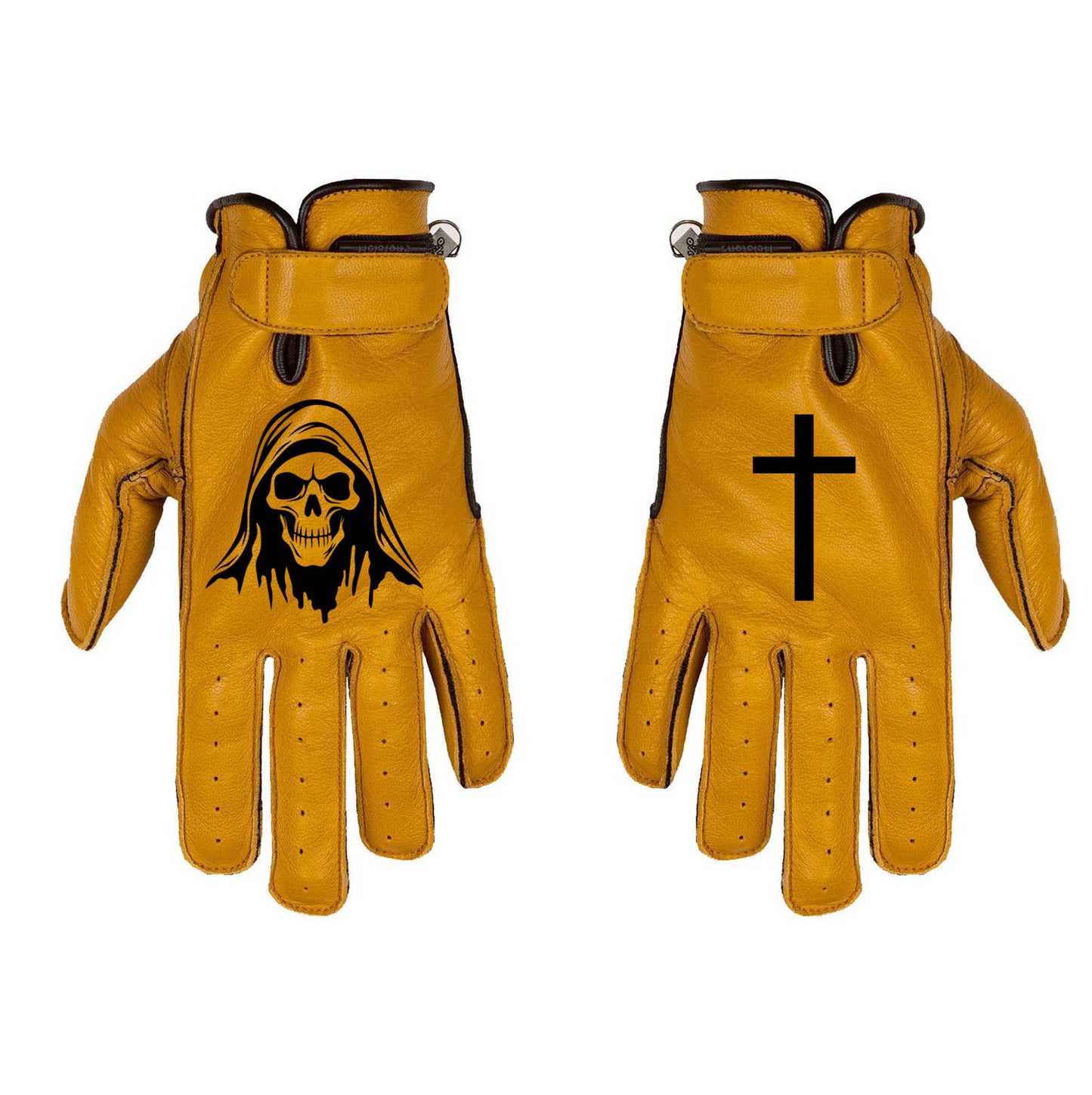 Gants custom reaper en cuir camel beige style cafe racer vintage personnalisés moto