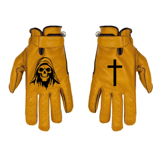 Gants custom reaper en cuir camel beige style cafe racer vintage personnalisés moto