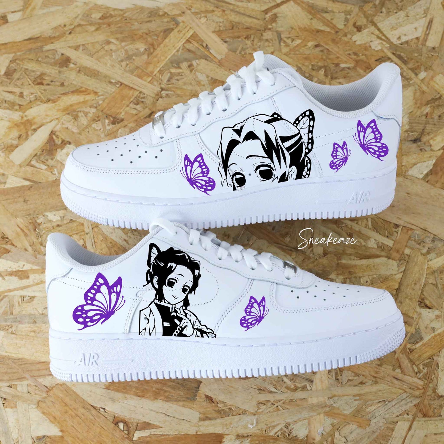 Baskets Nike Air force 1 custom dessin Demon Slayer manga Shinobu Kocho sneakeaze custom